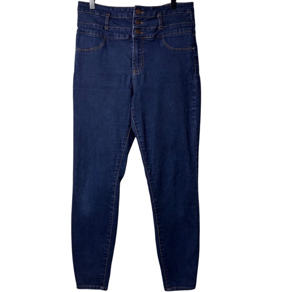 REFUGE WOMEN DARK BLUE BUTTON UP HIGH WAISTED JEANS SIZE 10 - Picture 1 of 5